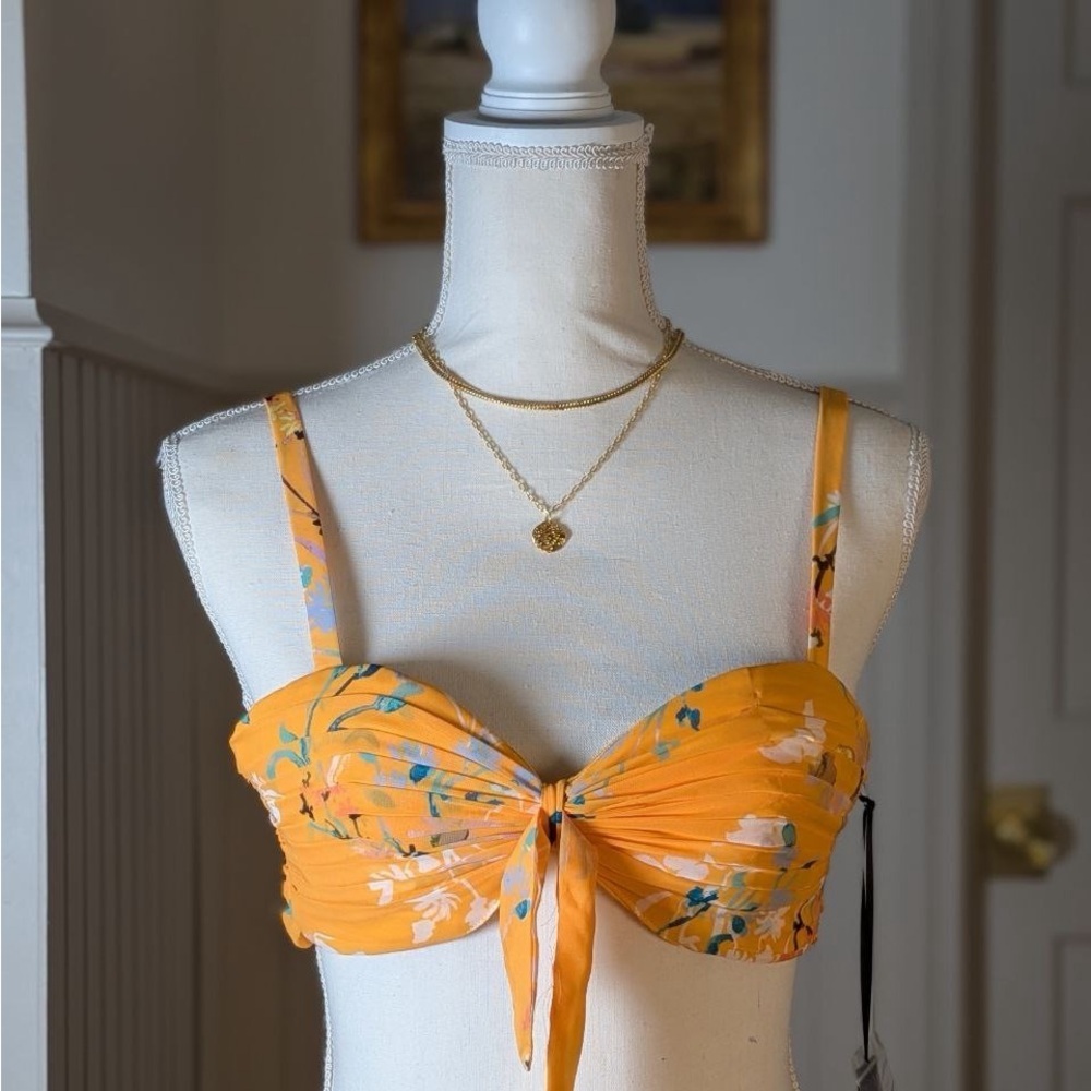 House of Harlow 1960 x REVOLVE Yellow Floral Tie Front Crop Top NWT XS